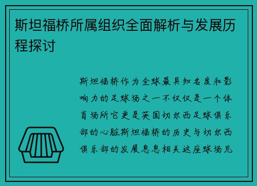 斯坦福桥所属组织全面解析与发展历程探讨 斯坦福桥所属组织全面解析与发展历程探讨