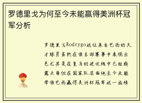 罗德里戈为何至今未能赢得美洲杯冠军分析